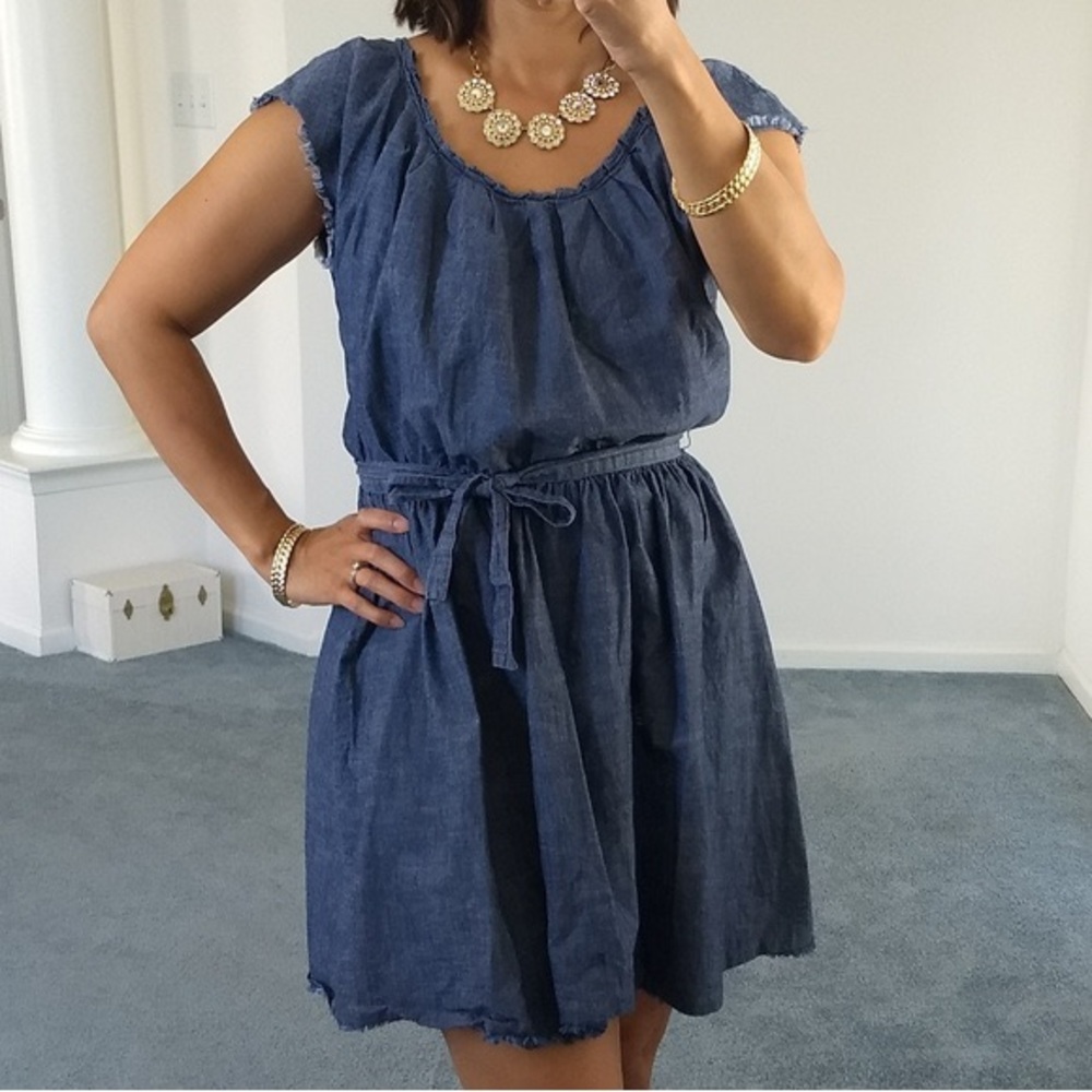 LC Lauren Conrad Frayed Blue Chambray Fit & Flare Dress Women’s Medium NWT!